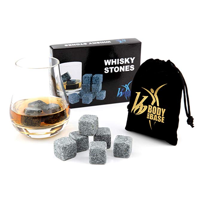 Whisky/Whiskey Sipping Stones Gift Set of 9 Natural Soapstone and Granite Chilling Rocks with Stylish Box and Free Velvet Pouch (Dark Grey)