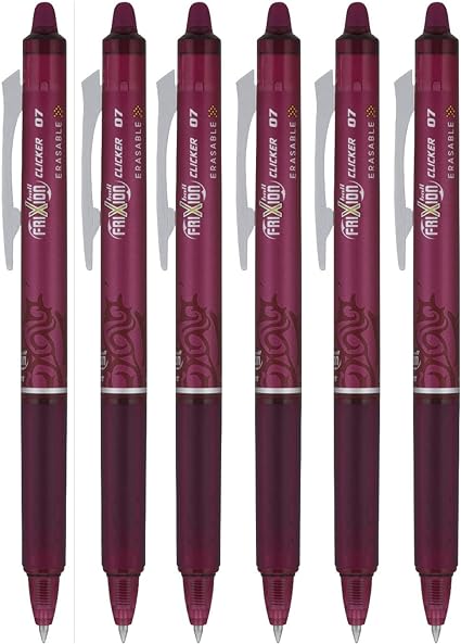 Pilot FriXion Ball Clicker Retractable Erasable Gel Pen, Fine Point, 0.7mm, Burgundy Ink, 6 Count