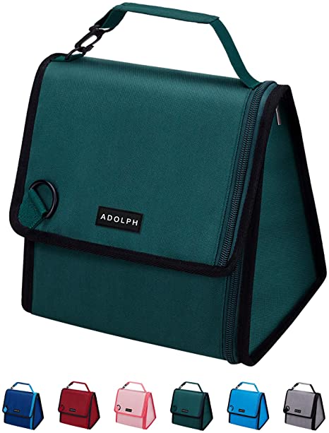 ADOLPH Expandable/Flexible Capacity Insulated Lunch Bag Reuable Leakproof Cooler Bag with Detachable Buckle Handle for Women Men Kids-Green