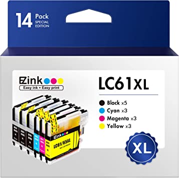 E-Z Ink (TM Compatible Ink Cartridge Replacement for Brother LC-61 LC61BK LC61C LC61M LC61Y to use with MFC-490CW MFC-495CW MFC-6490CW MFC-6890CDW (5 Black, 3 Cyan, 3 Magenta, 3 Yellow) 14 Pack