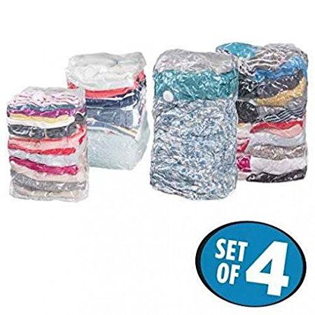 InterDesign Vacuum Storage Cube Bags with Resealable Closures for Closets, Drawers-Set of 4, Multiple Sizes (4pc Multi Pack), 4 Piece