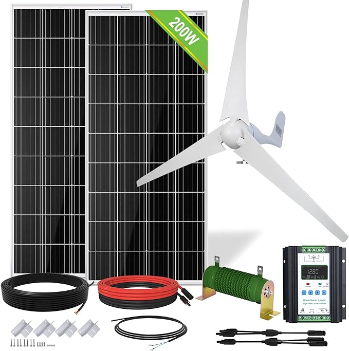 ECO-WORTHY 600W Solar Wind Power Kit: 2X 100W Mono Solar Panel   1x 400W Wind Turbine Generator for Home/RV/Boat/Farm/Street Light and Off-Grid Appliances…