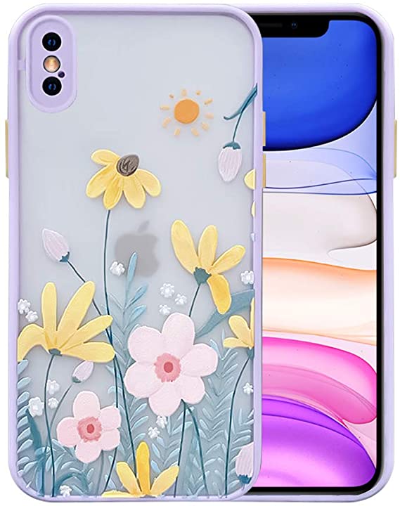 Ownest Compatible with iPhone X/XS Case for Clear Frosted PC Back 3D Floral Girls Woman and Soft TPU Bumper Protective Silicone Slim Shockproof Case for iPhone X/XS-Pink