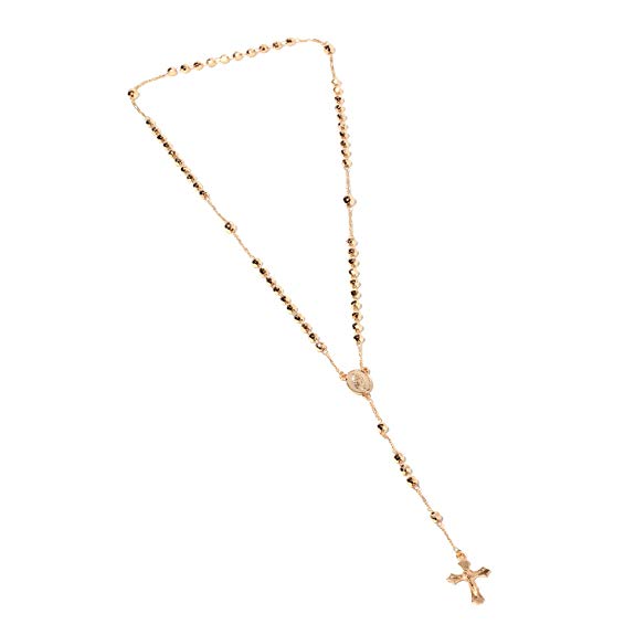 Shop LC Delivering Joy 14K Yellow Gold Plated Over Catholic Rosary Cross Necklace for Women 26" Jewelry Gift
