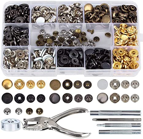 Hossom 140 Set Sewing Snap Fasteners Kit Metal Snaps Button Press Studs with Punch Pliers and 4 Pieces Fixing Tool Kit for Clothes Craft Repairs Decoration, Snap Fasteners Leather 6 Colors (12.5mm)