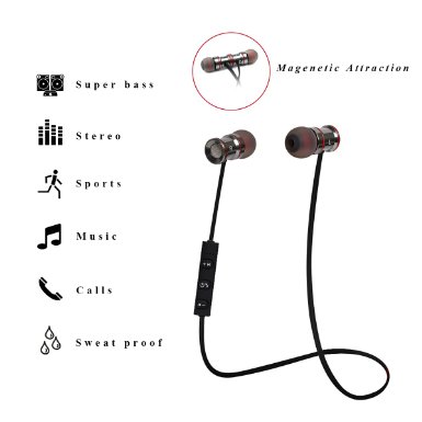 TechStick Wireless Bluetooth 41 HeadphonesSuper Bass Noise Isolating Lightweight Sweatproof Earbuds Magnetic Stereo Comfort Fit In-Ear Sports Earphones for iPhone Samsung and other devices Black