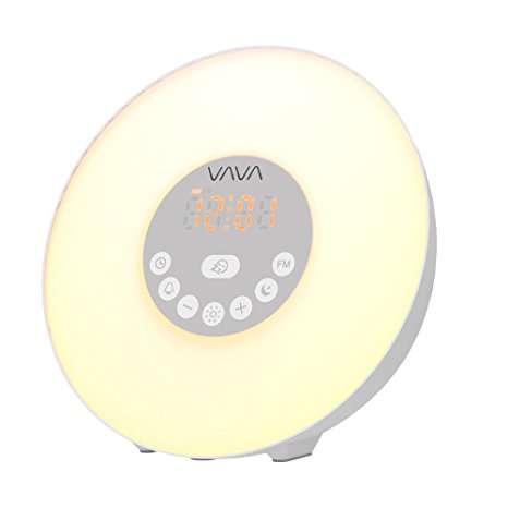 Wake Up Light, VAVA Alarm Clock with Sunrise Simulation for a Natural Wakeup (7 Colored LED Lights, Smart Snooze Function, FM Radio, 6 Alarm Sounds, and 10 Brightness Levels)