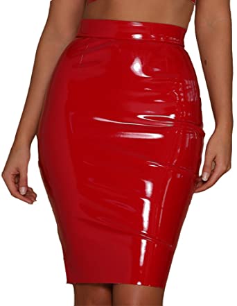 Susupeng Women Sexy Winter Autumn Shinny PU Leather Skinny Elegant Bodycon Zip-up Stretchable Skirts