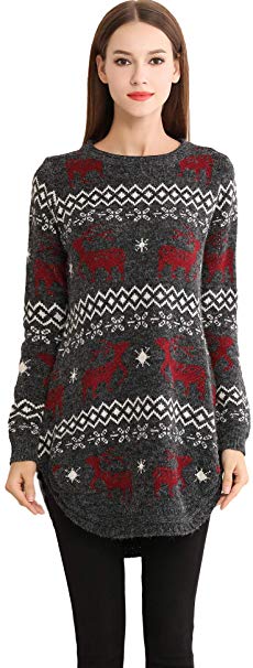 Shineflow Women's Reindeer Snowflake Midi Christmas Pullover Sweater Jumper