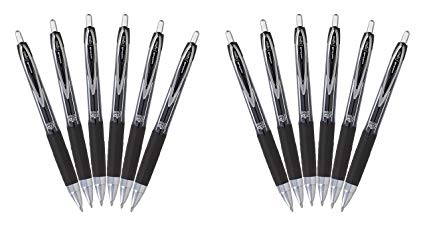 Uni-Ball Signo 207 Retractable Gel Pen, 1.0mm Bold Point, Black, Pack of 12