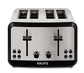 KRUPS KH3140 SAVOY Brushed Stainless Steel Toaster with Bagel Function and Wide Slots, 4-Slice, Silver