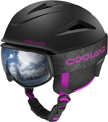 Odoland Ski Helmet, Snowboard Helmet with Ski Goggles for Skiing, Shockproof, Windproof, Safety Snow Sports Helmet and Protective Goggles for Men Women and Youth