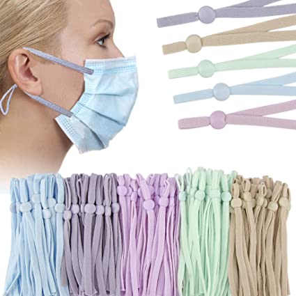 Adjustable Elastic String with Mask Adjuster Buckle for Sewing, Elastic Strips, Band Cord for Masks, Stretchy Earmuff Rope, Adjustable Mask Elastic Strap for DIY Face Masks Sewing - 5 light mix colors