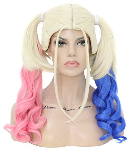 Blue Mixed Pink Fancy Dress for Hollywood Costume Wig Long Hair Wigs With Ponytails