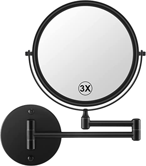 SanaWell Wall Mounted Makeup Mirror with 3X Magnification Mirror with 8 Inch Double Sided 360°Swivel Vanity Mirror, Matte Black (No Light )