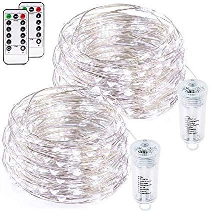 buways 2 Pack Battery Operated Fairy String Lights with Remote, Waterproof 8 Modes 75 LED 24.6ft Copper Wire Firefly Lights for Wedding Christmas Party Bedroom Indoor Outdoor Decor (Cool White)