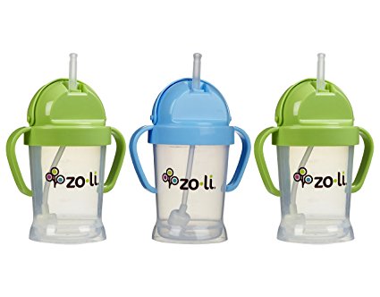 Zoli Baby BOT Straw Sippy Cup 6 oz - 3 Pack, Green/Blue/Green