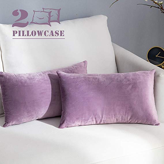 NANPIPER Set of 2 Decorative Sofa Throw Pillow Covers 12x20 Cozy Velvet Cushion Pink Purple Pillowcase for Couch and Bed