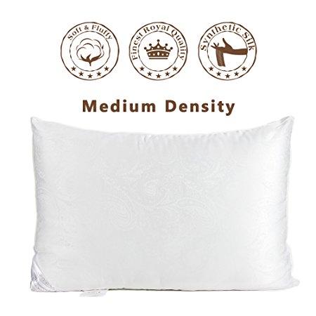 DUCK & GOOSE CO. Luxuriously Plush Silk Synthetic Microfiber Bedding Pillow, Finest Royal Quality, Breathable, Hypo-Allergenic, Silky Soft & Fluffy, Maintains Shape (One Pack)-Standard Size