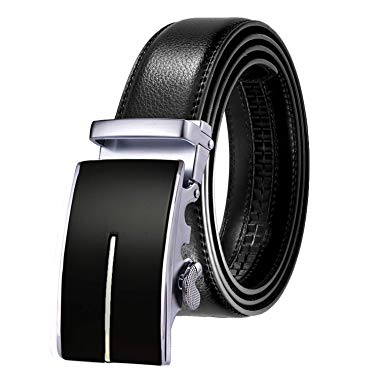 JINIU Christmas Men's Genuine Leather Belt with Automatic Ratchet Clip Click Buckle 1.38" Wide Durable Dress Black Elegant Belts Gift Box