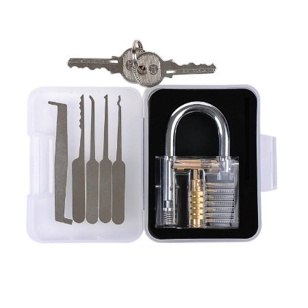 Transparent Practice Padlocks  5 Piece Unlocking Lock Pick Set and Ebook Instruction