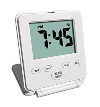 Digital Travel Alarm Clock - No Bells, No Whistles, Simple, Battery Operated, Alarm, Snooze, Small and Light, ON/OFF Switch, USA Top Selling for 2  Years! White