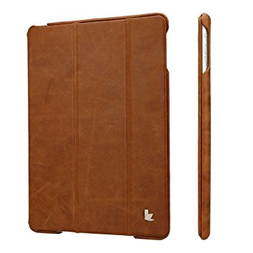 Jisoncase Handmade Vintage Genuine Leather Smart Case Cover for Apple iPad Air 2 6th Generation, Retail Package, Newest iPad Air 2 Case Brown JS-ID6-04A20
