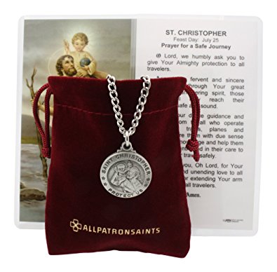 St Christopher Medal Prayer Card Set With Necklace - 24 inch Chain