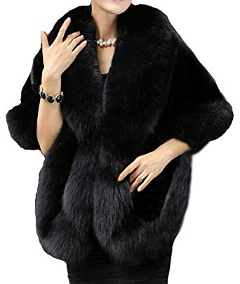 Helan Women's Soft Long Faux Fox Fur Shawl