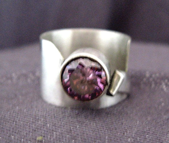 Amethyst Gemstone Sterling Silver Ring Size 8.75 wide band