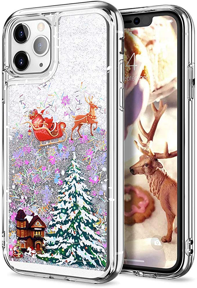 CinoCase iPhone 11 Pro Max Case 3D Liquid Case [Christmas Collection] Flowing Quicksand Moving Stars Glitter Snowflake Christmas Tree Santa Claus Pattern Case for iPhone 11 Pro Max 6.5 inch Multi