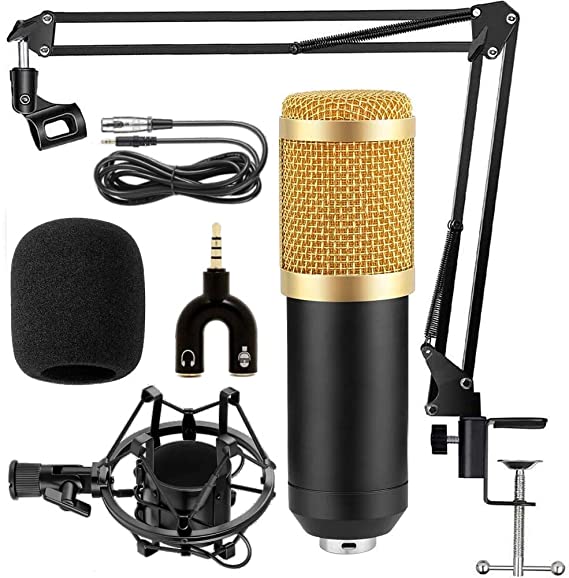 Bulfyss Combo of BM 800 Professional Condenser Microphone with 3.5 mm Audio Jack Converter for Mobile, Computer and Microphone Stand Mic Sound Studio Recording Dynamic (Black)