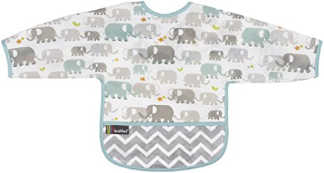 Kushies Cleanbib Waterproof Bib with Sleeves 6-12M White Elephants