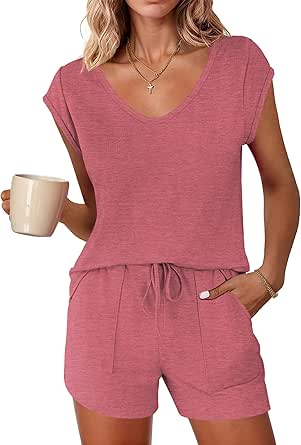 Ekouaer Womens Pajama Sets Comfy Short Sleeve Sleepwear Tops and Shorts Cute Pjs 2 Piece Lounge Set S-XXL