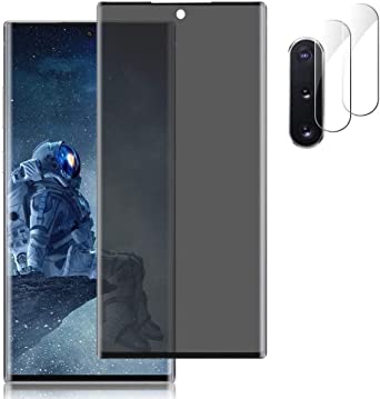 [1 2 Pack] Galaxy Note 10 Plus Privacy Screen Protector and Camera Lens Protector, No Bubbles 3D Full Coverage 9H Hardness Tempered Glass Screen Protector, for Samsung Galaxy Note 10 Plus 5G(6.8")