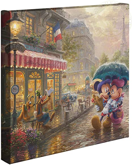 Thomas Kinkade Studios Disney Mickey and Minnie in Paris 14 x 14 Gallery Wrapped Canvas