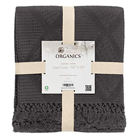 Whisper Organics Organic Cotton Throw Blanket G.O.T.S. Certified, Hypoallergenic (50x60, Dark Grey)