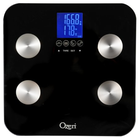 Ozeri Touch 200 KG  440 LBS Total Body Bathroom Scale -- Measures Weight Body Fat Hydration Muscle and Bone Mass with Auto Recognition and Infant Tare Technology