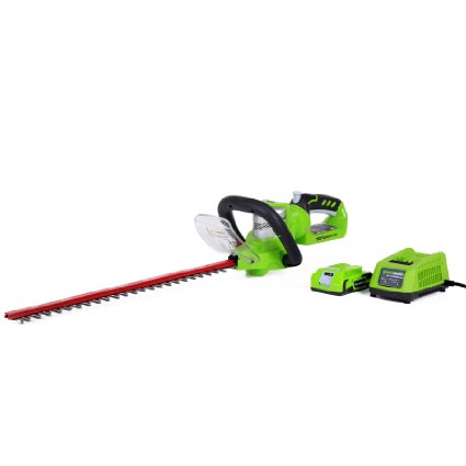 GreenWorks 22232 G-24 Li-Ion 22-Inch Cordless Hedge Trimmer with 2AH Battery and Charger