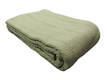 Cozy Bed Egyptian Cotton Herringbone Weave Blanket, Full/Queen, Sage