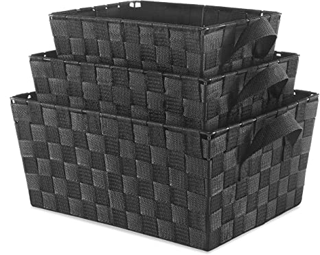 Whitmor Woven Strap Storage Baskets Set of 3 Black