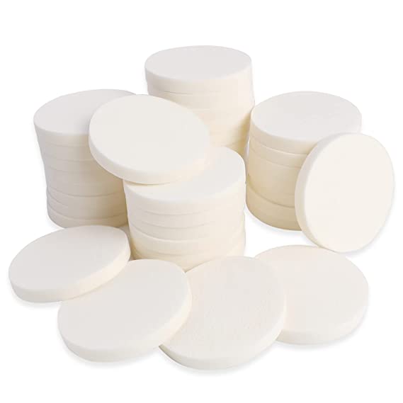 50 Pieces White Round Makeup Sponge Facial Powder Puff Cosmetic Sponge Round Foam Pad Beauty Makeup Eye Face Foundation Powder Blender for All Skin Types, Wet and Dry Dual Use