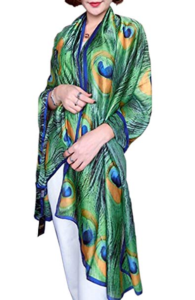 X&F Women's Fashion Peacock Feather Prints Long Scarf Summer Wrap Shawls