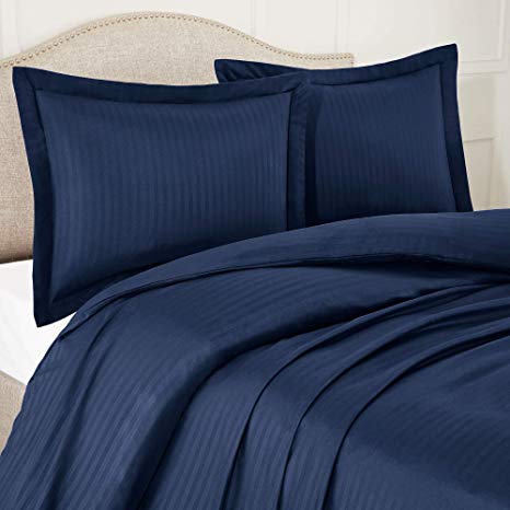 Nestl Bedding Duvet Cover 2 Piece Set – Ultra Soft Double Brushed Microfiber Bedding – Damask Dobby Stripe Comforter Cover and 1 Pillow Sham - Twin/Twin XL 68” x 90” - Navy Blue