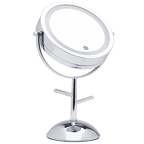 Mirrorvana 7-Inch Dual-Sided Magnifying LED Lighted Vanity Makeup Mirror with Hooks, 1X and 5X Magnification