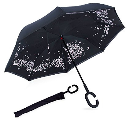 ZOMAKE Double Layer Inverted Umbrella Cars Reverse Umbrella, UV Protection Windproof Large Straight Umbrella for Car Rain Outdoor With C-Shaped Handle