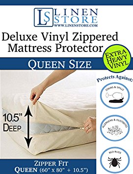 Deluxe Vinyl Zippered Mattress Protector Cover, Extra Heavy, Bed Bugs - Dustmites Shield, Waterproof Protector, Hypoallergenic, 80" x 60" Queen