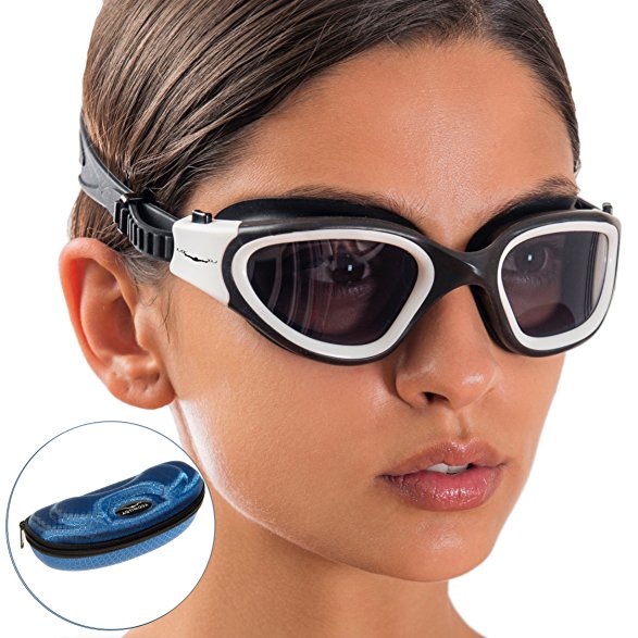 Wide View Swim Goggles   Exclusive Design Case by AqtivAqua || Swim Workouts ~ Open Water || Indoor/Outdoor Line