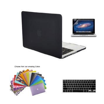 TECOOL MP3-R15-BK Case for MacBook Pro 15-inch Bundle with Silicone Keyboard Cover Screen Protection Retinal Display Case and Logo Mouse Pad - Black 5 Items