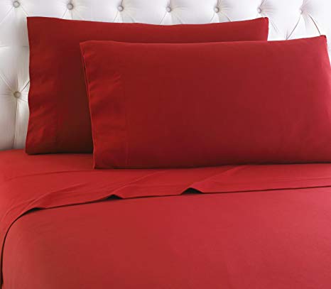 Shavel Home Products Micro Flannel Sheet Set, Queen, Barn Red